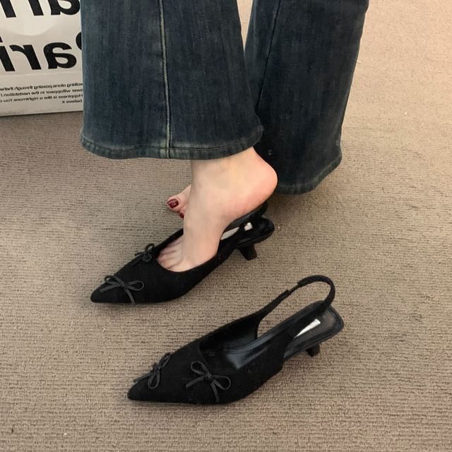 Heel Kitten Slingback Pointy Bow Sandals