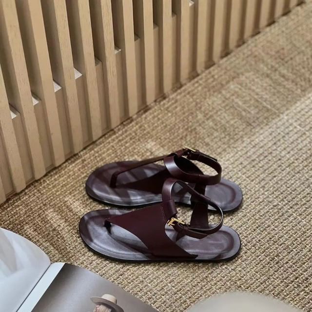 Thong Sandals Slingback Plain Leather Genuine