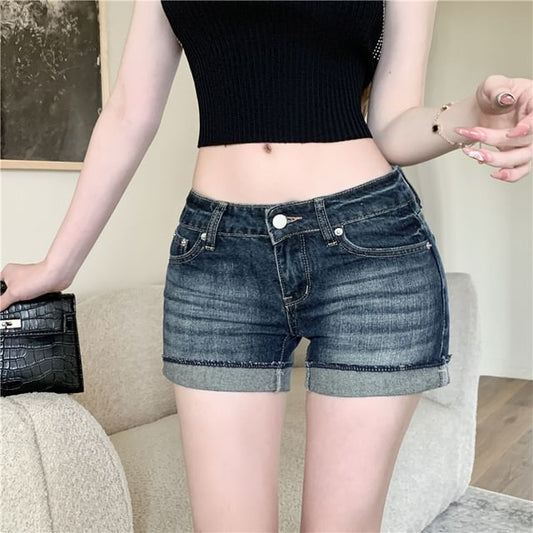 Denim Hot Hem Pants Low Rise Washed Roll Up