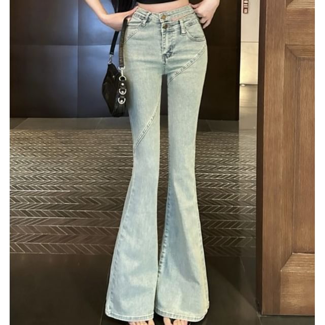 Jeans Rise High Flared Washed Cutout