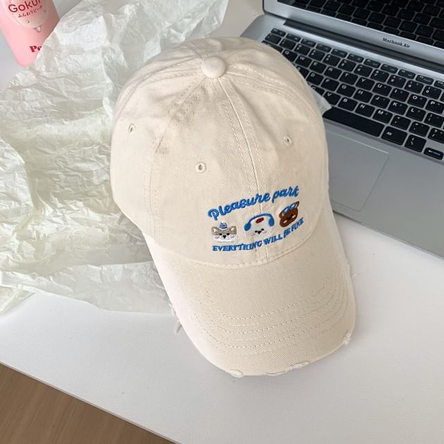 Cartoon Embroidered Distressed Baseball Cap