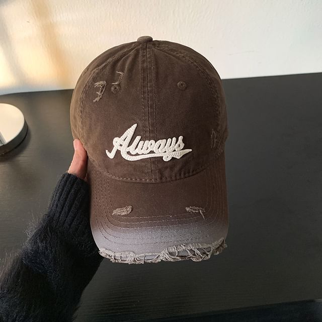 Lettering Applique Distressed Baseball Cap