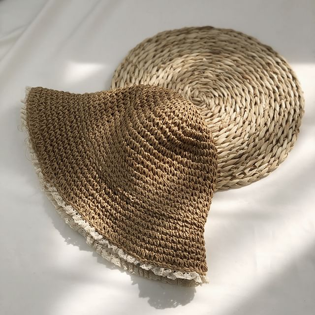 Lace Trim Straw Sun Hat
