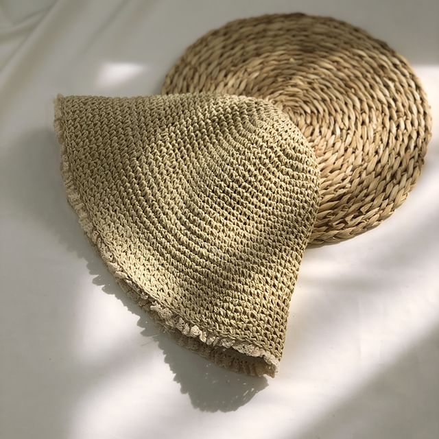Lace Trim Straw Sun Hat