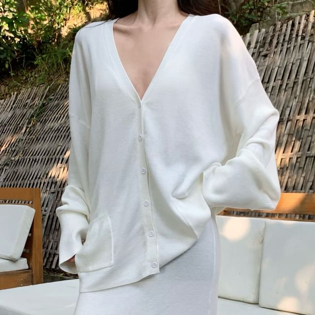 Maxi Skirt V-Neck Plain Blouse / Mid Long-Sleeve Waist A-Line