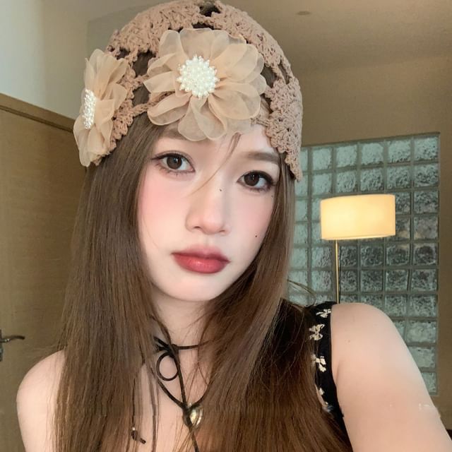 Floral Knit Bonnet Hat