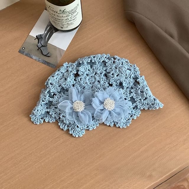 Floral Knit Bonnet Hat