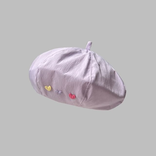 Heart Embroidered Beret Hat