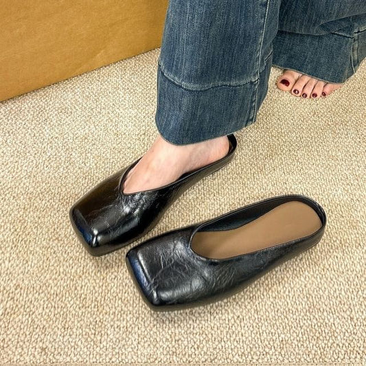 Square Faux Mules Toe Leather
