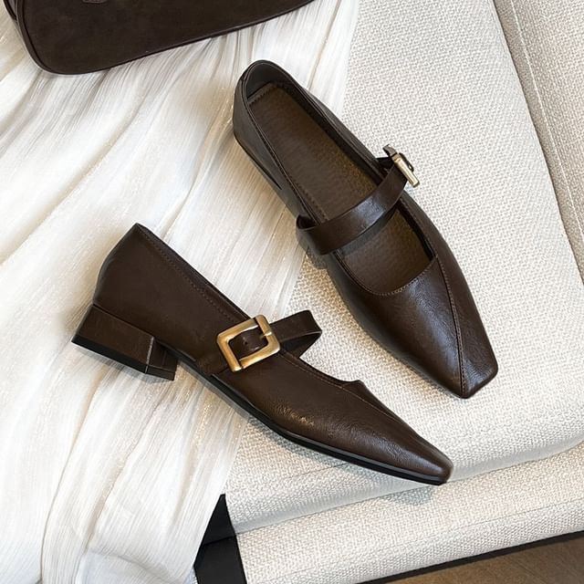 Low Square Heel Jane Toe Mary Pumps