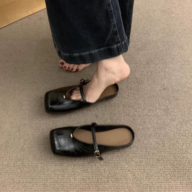 Toe Mules Square Leather Faux
