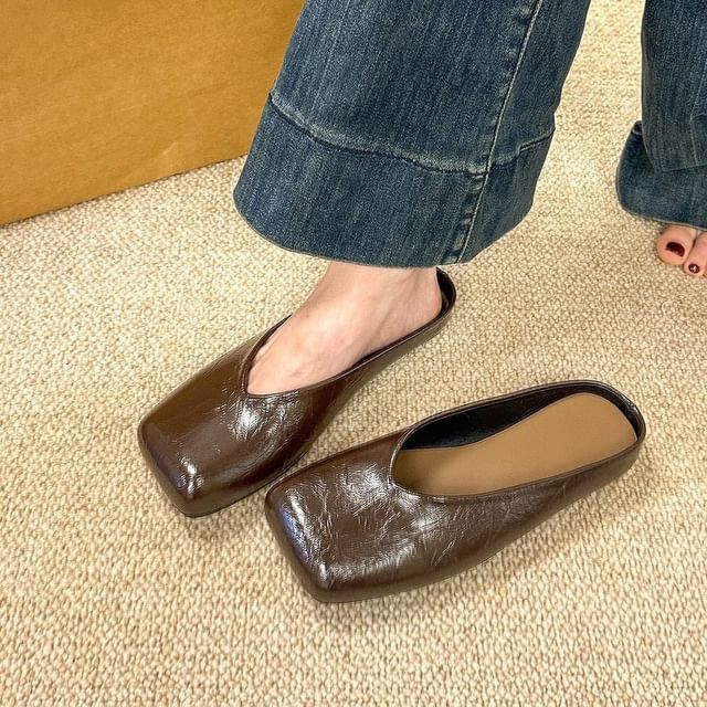 Square Faux Mules Toe Leather
