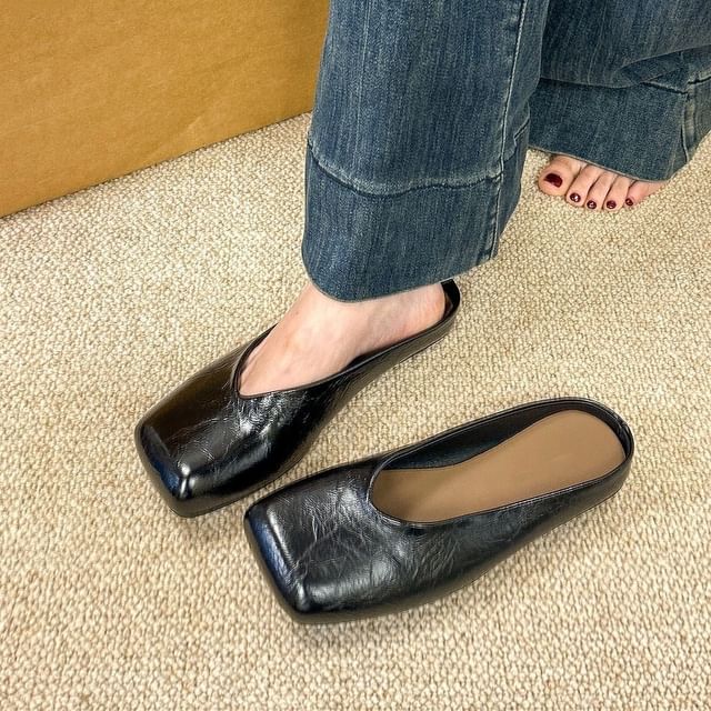Square Faux Mules Toe Leather