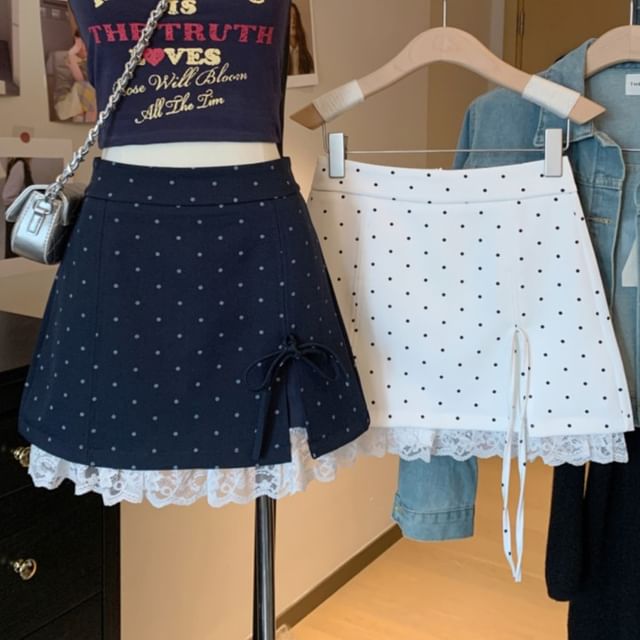 Accent High Waist A-Line Bow Panel Lace Skirt Mini