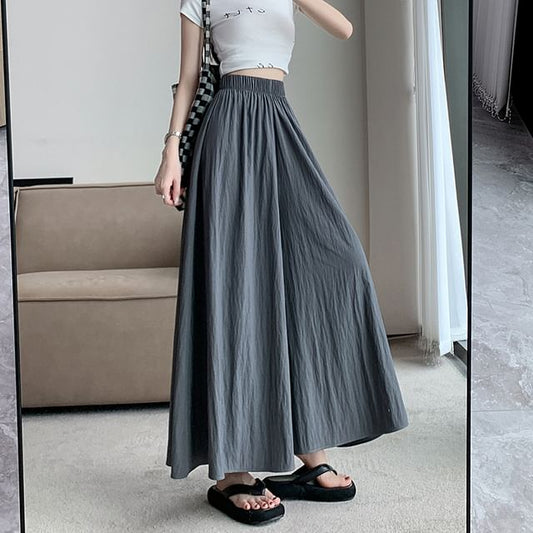 Cropped Waist Plain High Culottes
