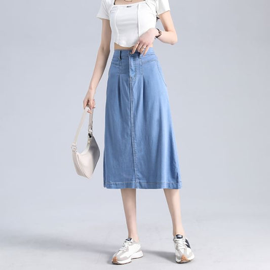 Midi Denim Waist Skirt High A-Line