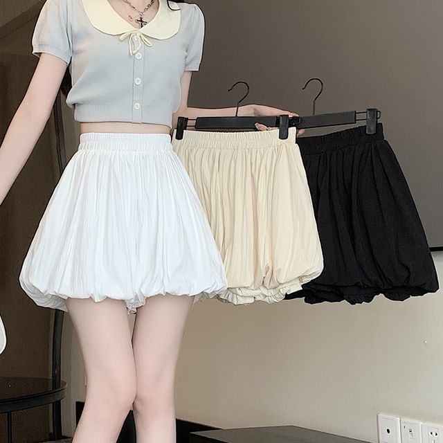 High Paperbag Skort Plain Mini Waist