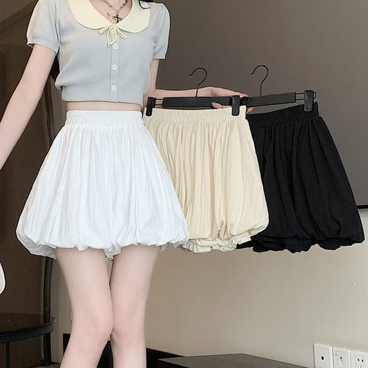 High Paperbag Skort Plain Mini Waist