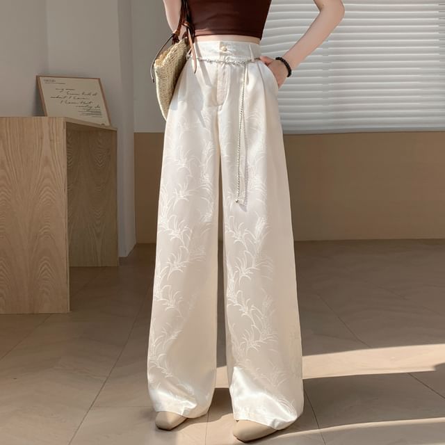 Jacquard Waist Leg Satin Wide High Pants
