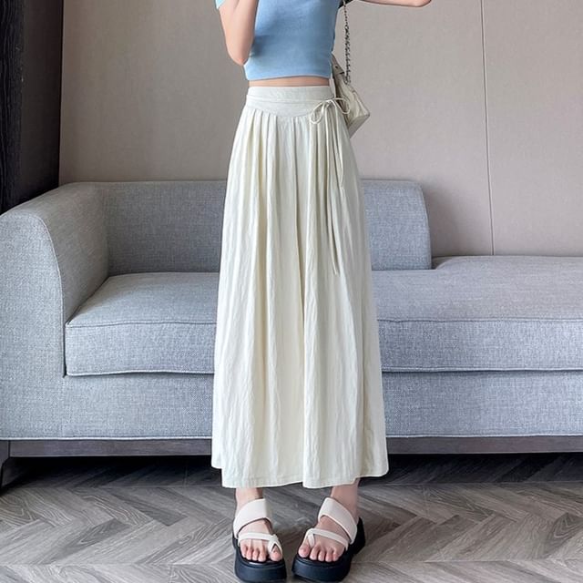 Plain High Waist Cropped Pleated Culottes