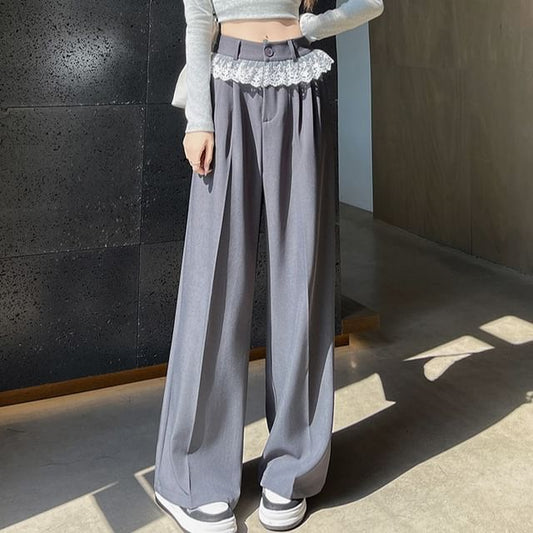 Lace High Wide Pants Dress (Various Waist Designs) Leg Panel