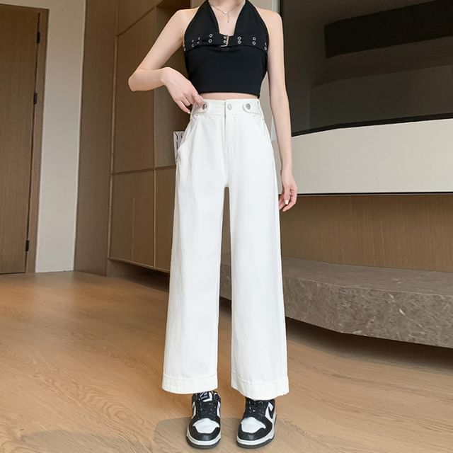 Waist Wide Jeans Cropped Leg (Various Washed Designs) High