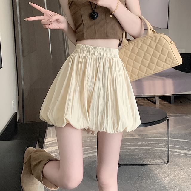 High Paperbag Skort Plain Mini Waist