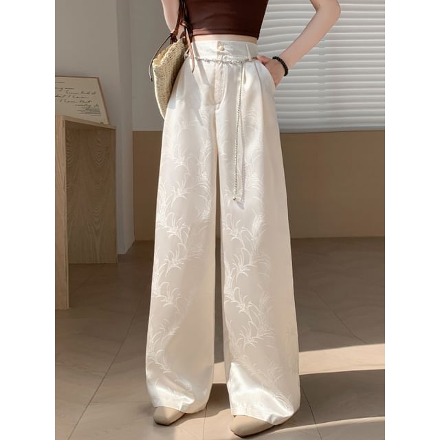 Jacquard Waist Leg Satin Wide High Pants