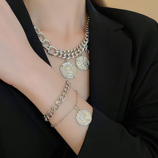 Necklace Alloy Layered Pendant Bracelet Coin /