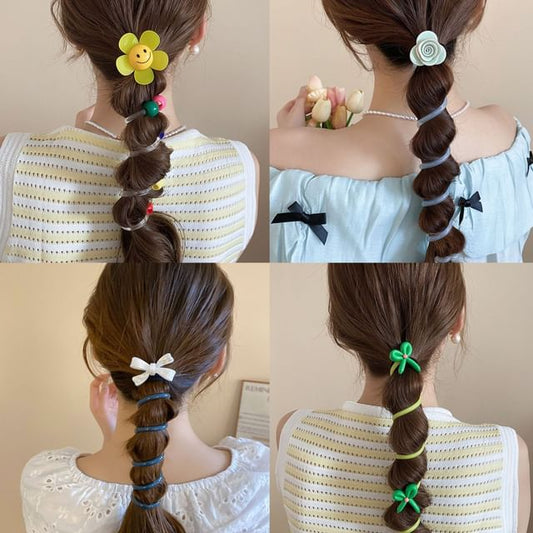 Tie Floral Coil Bead Ribbon / (Various Designs) Hair