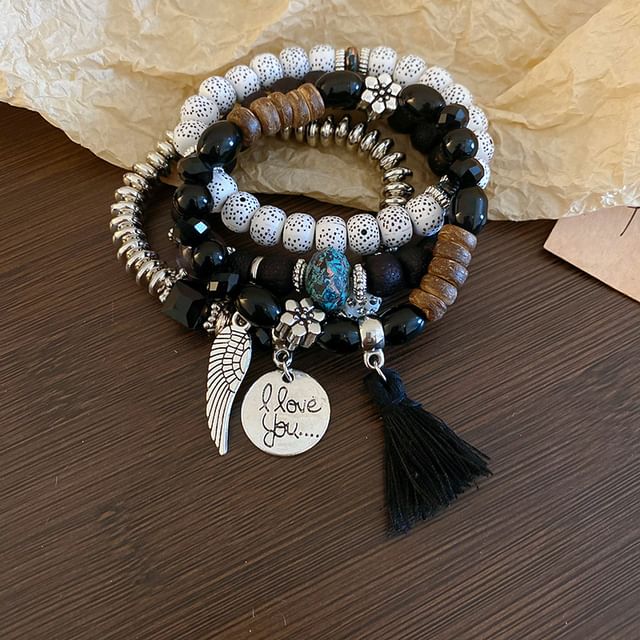 Bracelet Designs) Bead / (Various Faux Gemstone Wooden Set Tassel