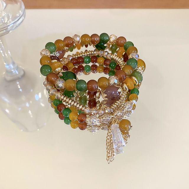 Bracelet Designs) Bead / (Various Faux Gemstone Wooden Set Tassel