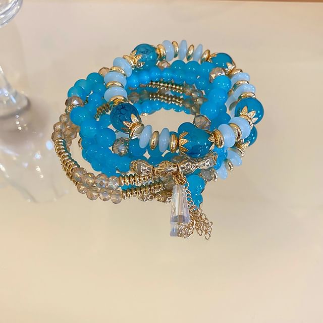 Bracelet Designs) Bead / (Various Faux Gemstone Wooden Set Tassel