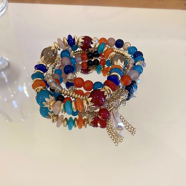 Bracelet Designs) Bead / (Various Faux Gemstone Wooden Set Tassel