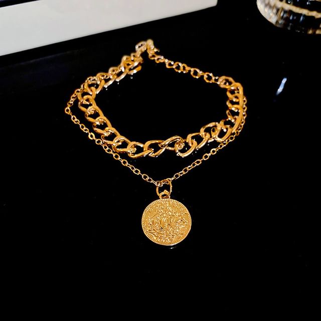 Necklace Alloy Layered Pendant Bracelet Coin /