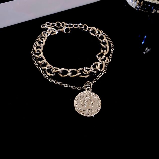 Necklace Alloy Layered Pendant Bracelet Coin /