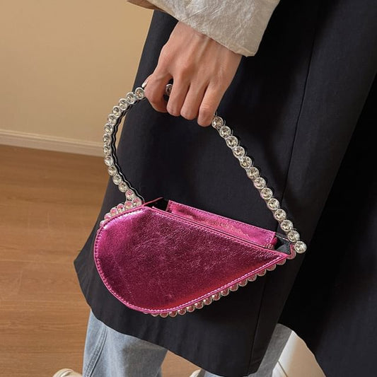 Hand Heart Rhinestone Velvet Bag