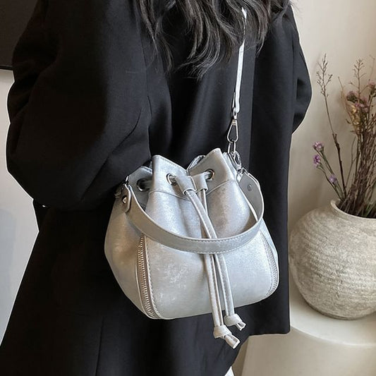 Leather Faux Bag Bucket Drawstring