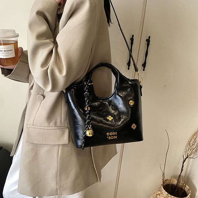 Bucket Faux Bag Top Leather Handle