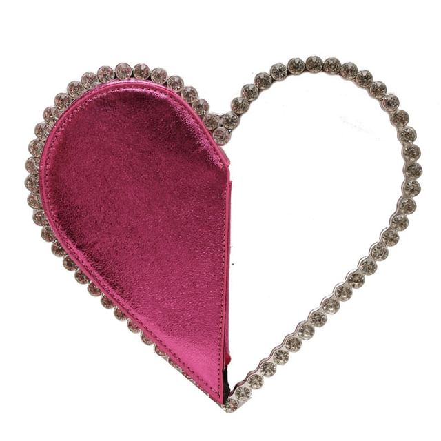 Hand Heart Rhinestone Velvet Bag