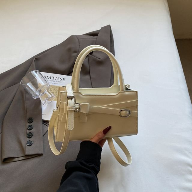 Handle Leather Bow Bag Faux Buckled Crossbody Top