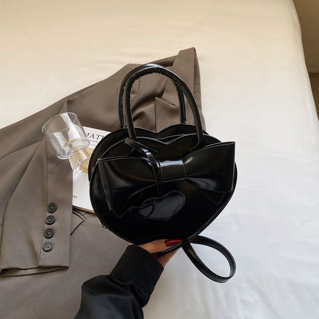 Top Crossbody Handle Leather Faux Bag Heart Bow