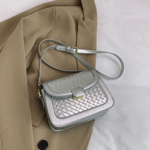 Crossbody Woven Bag Flap Faux Leather