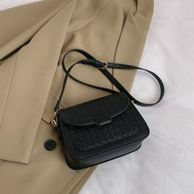 Crossbody Woven Bag Flap Faux Leather