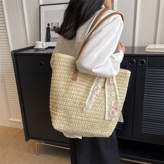 + Set: Scarf Straw Bag Tote