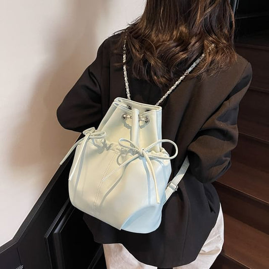 Backpack Plain Faux Leather Drawstring