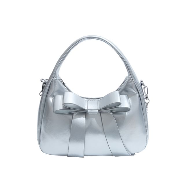 Bow Chain Crossbody Plain Strap Leather Bag Faux Accent