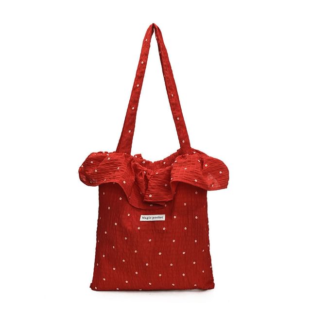 Trim Embroidered Tote Ruffle Bag Floral