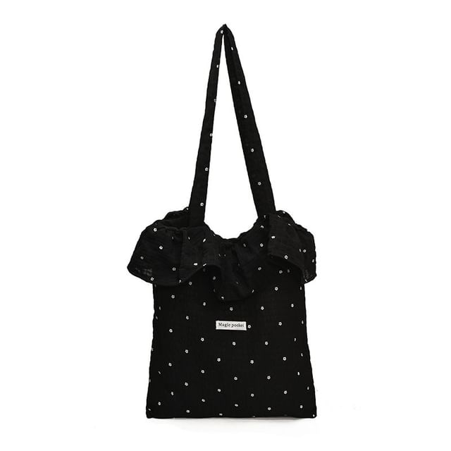 Trim Embroidered Tote Ruffle Bag Floral