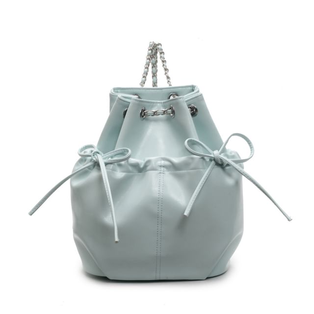 Backpack Plain Faux Leather Drawstring